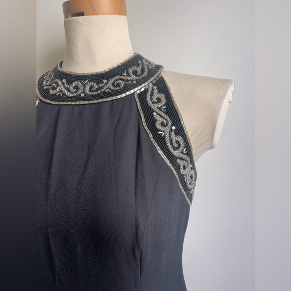 Vintage 90s Liz Claiborne Black Formal Dress Beaded Sleeveless Flutter 4 Prom - Picture 3 of 8